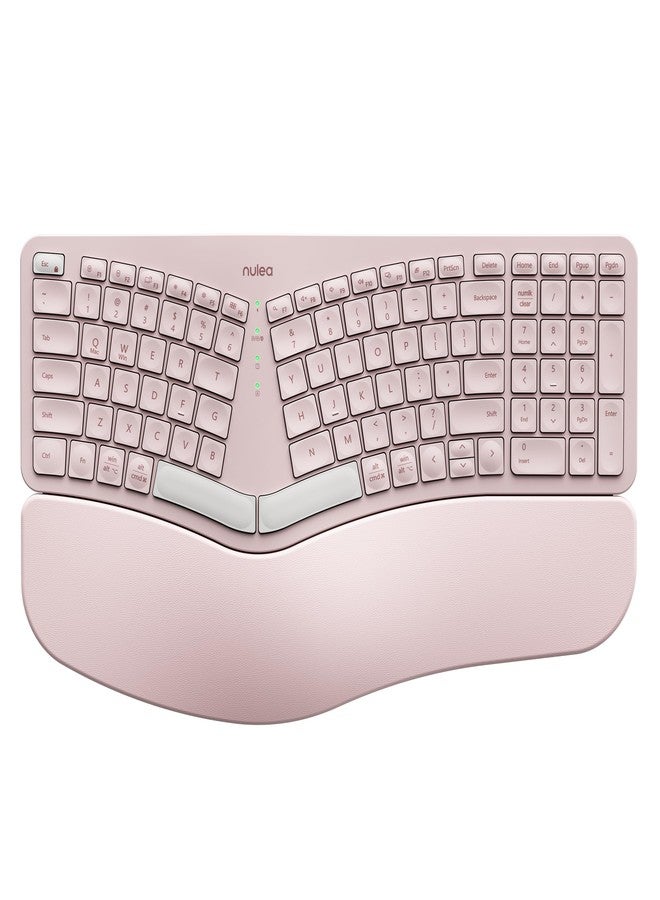 Nulea Wireless Ergonomic Keyboard, Split Keyboard with Cushioned Wrist Rest, Bluetooth and USB Connectivity, USB-C Rechargeable, Compatible with Windows Mac (Grey Pink) - Image 1